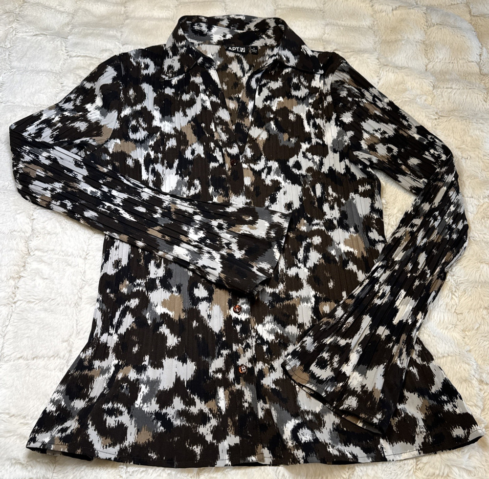 Geometric Blouse Apt 9 Multicolor Long Sleeve Crinkle Stretchy Blouse